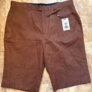 NWT Stacy Adams Brown Bermuda Shorts Mens Size 42W Linen Cotton Blend
